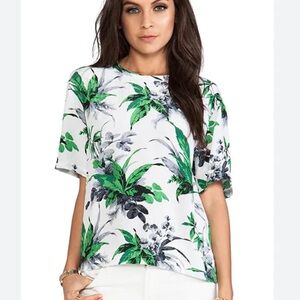 EQUIPMENT Logan Paradise Palm Print Blouse in Bright White XS-S